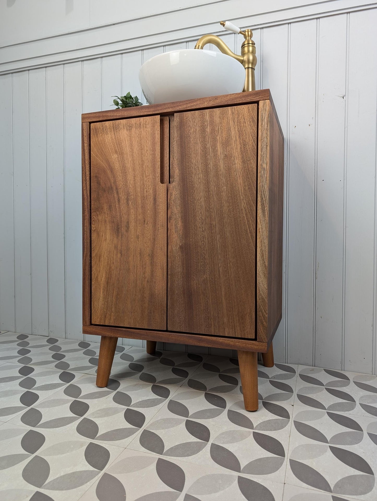 THE BRAMPTON / A Handmade Solid Sapele Wood Bathroom Vanity Unit With Tapered Legs