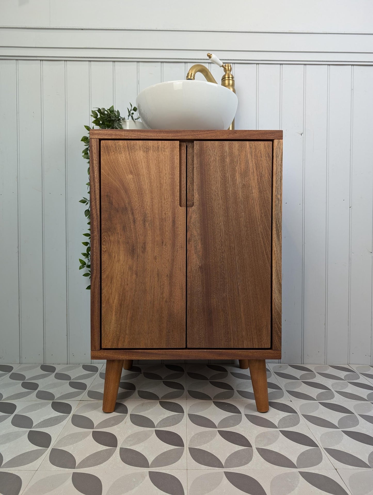 THE BRAMPTON / A Handmade Solid Sapele Wood Bathroom Vanity Unit With Tapered Legs