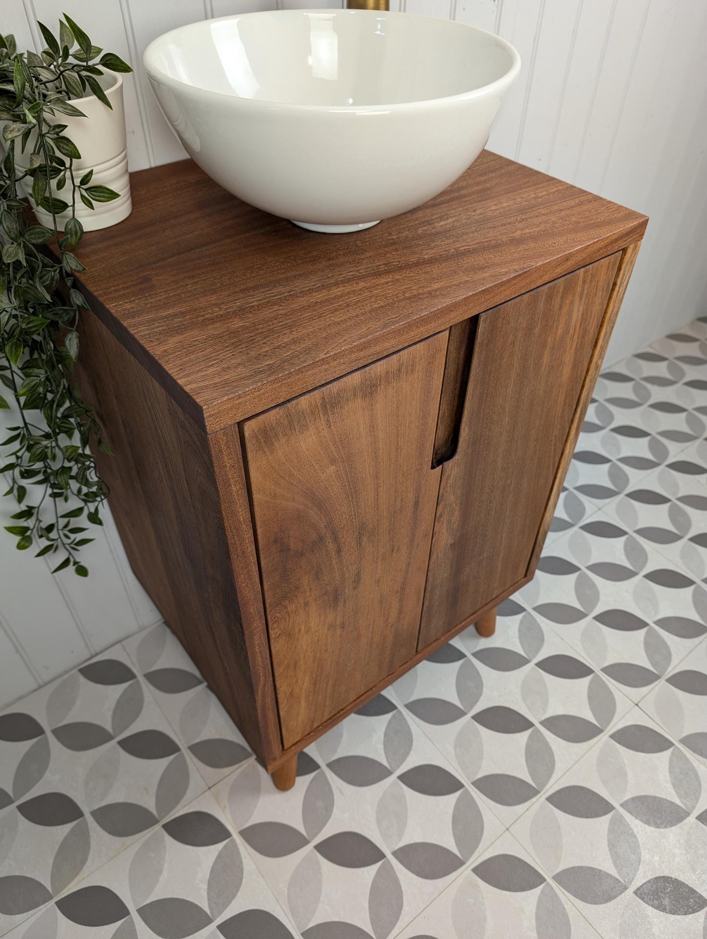 THE BRAMPTON / A Handmade Solid Sapele Wood Bathroom Vanity Unit With Tapered Legs