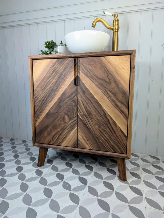 THE ABBOTSFORD  / A Handmade Solid Walnut Bathroom Vanity Unit In The Mid Century Modern Style.