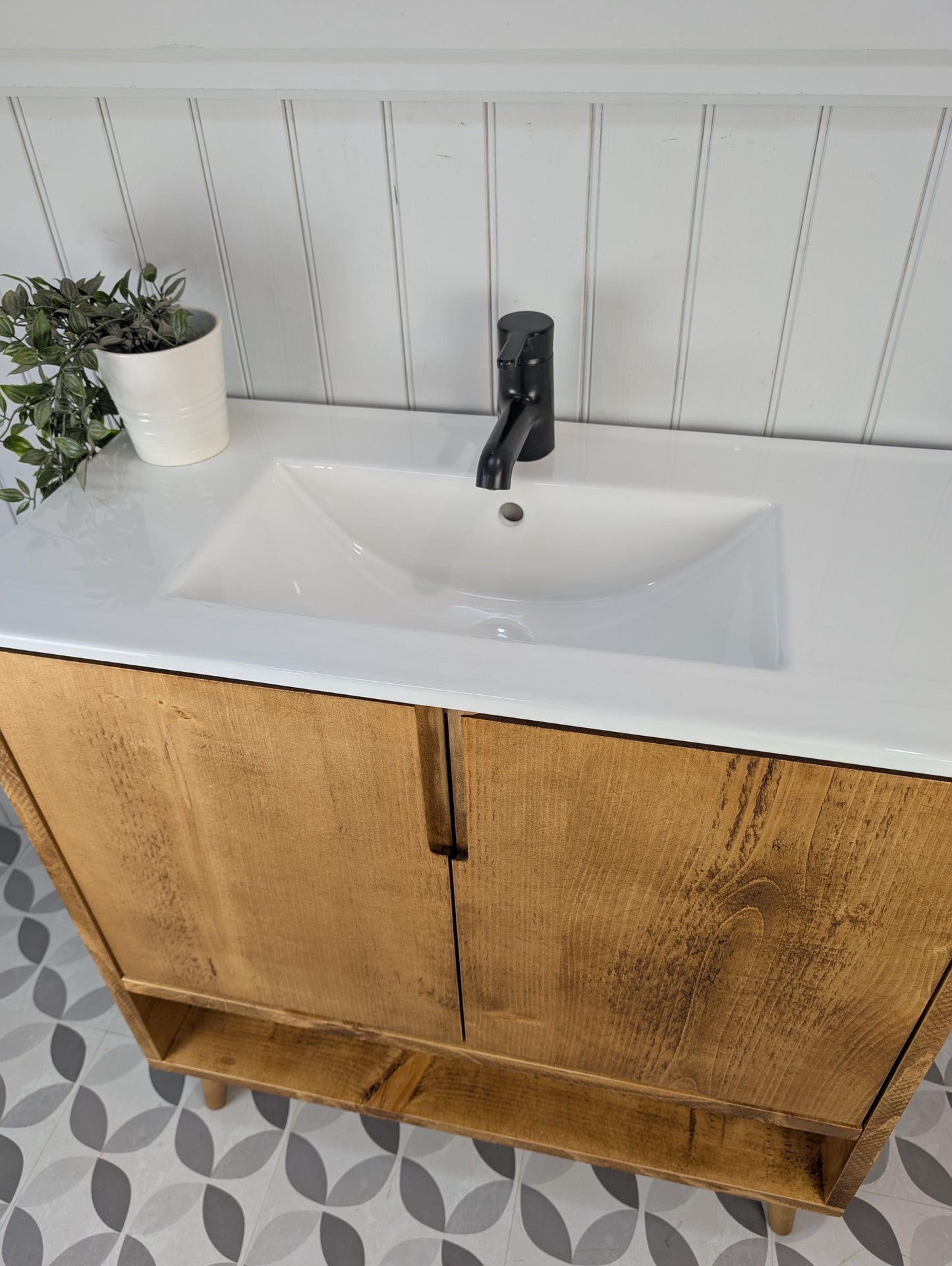 THE WILLISTON / A Handmade Solid Wood Bathroom Vanity Unit with Inset Ceramic Basin