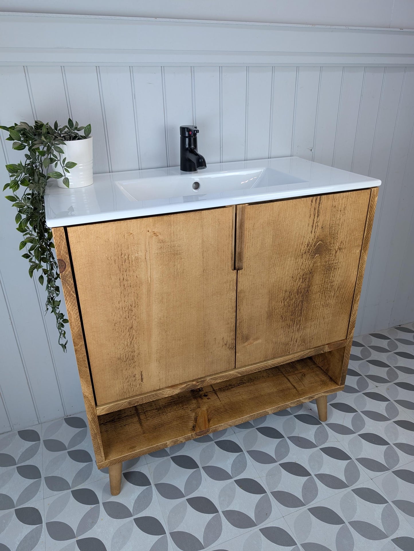 THE WILLISTON / A Handmade Solid Wood Bathroom Vanity Unit with Inset Ceramic Basin
