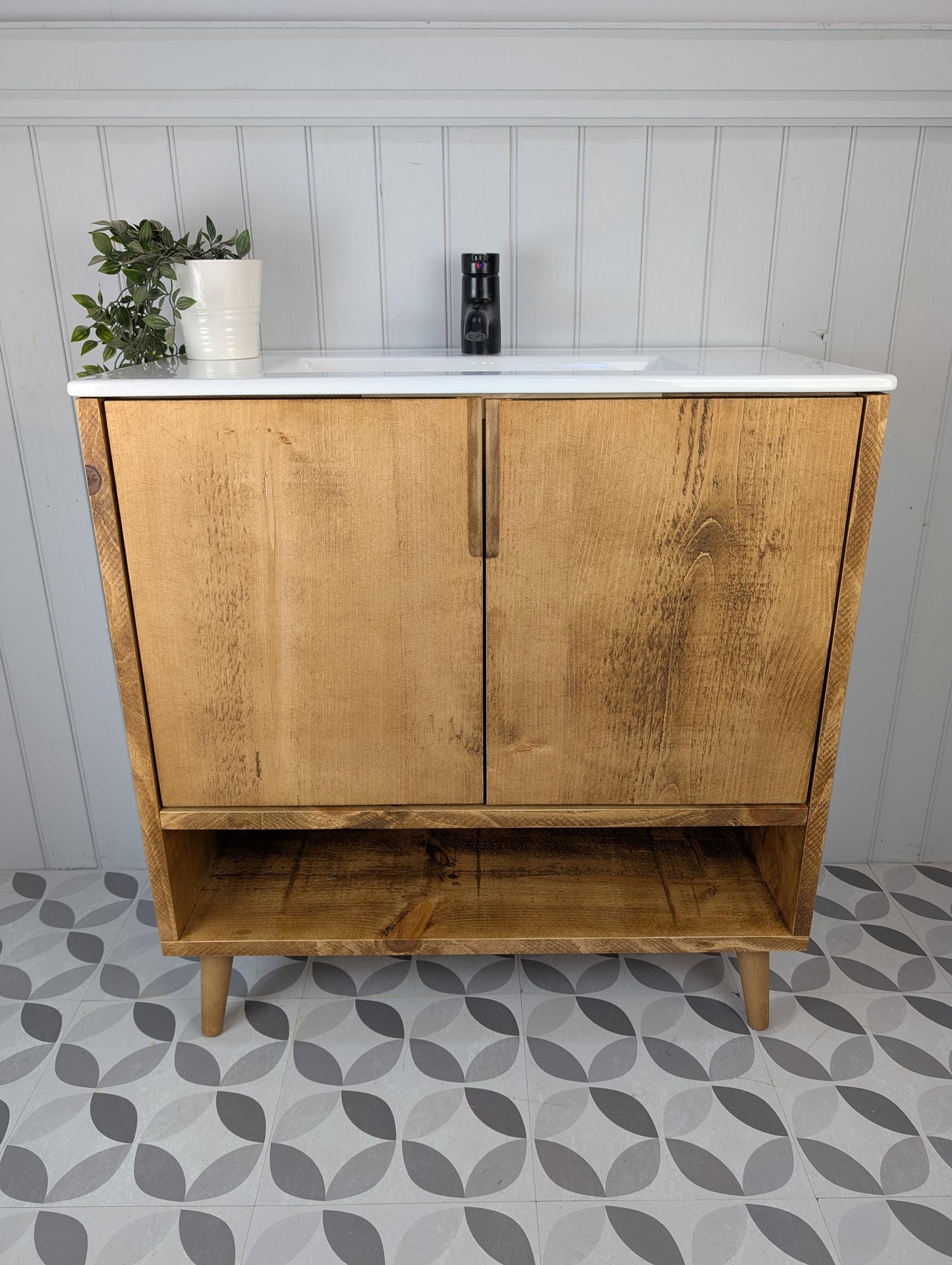 THE WILLISTON / A Handmade Solid Wood Bathroom Vanity Unit with Inset Ceramic Basin