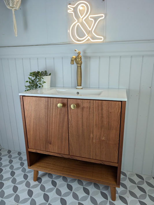 THE BURLINGTON / A Handmade Solid Hardwood Bathroom Vanity Unit with Inset Ceramic Basin