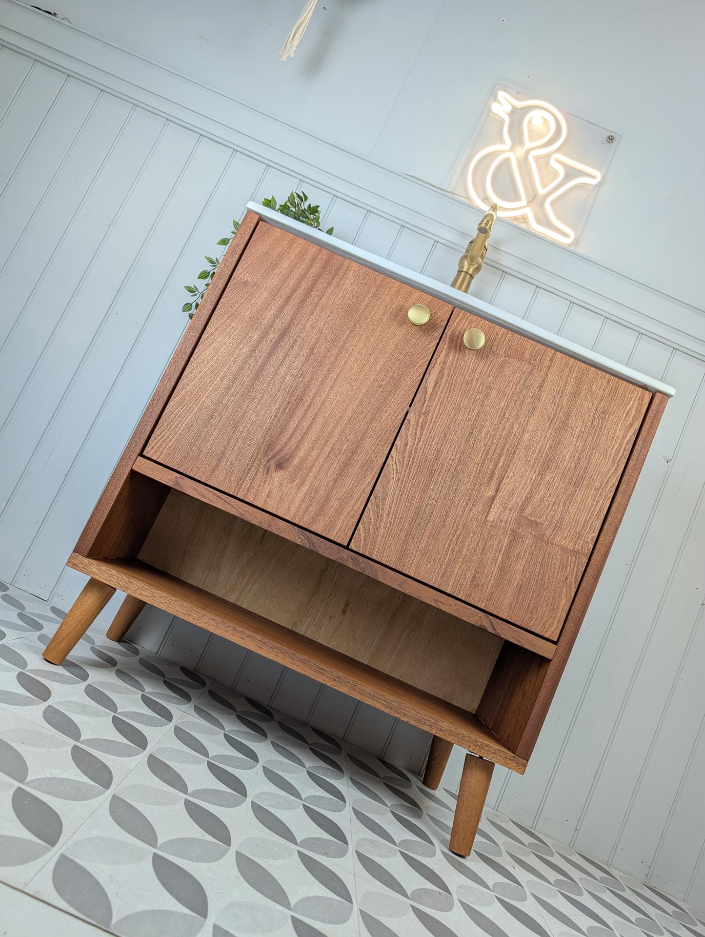 THE BURLINGTON / A Handmade Solid Hardwood Bathroom Vanity Unit with Inset Ceramic Basin