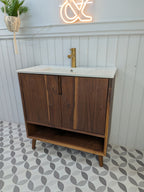 THE BURLINGTON / A Handmade Solid Walnut Bathroom Vanity Unit with Inset Ceramic Basin