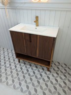 THE BURLINGTON / A Handmade Solid Walnut Bathroom Vanity Unit with Inset Ceramic Basin