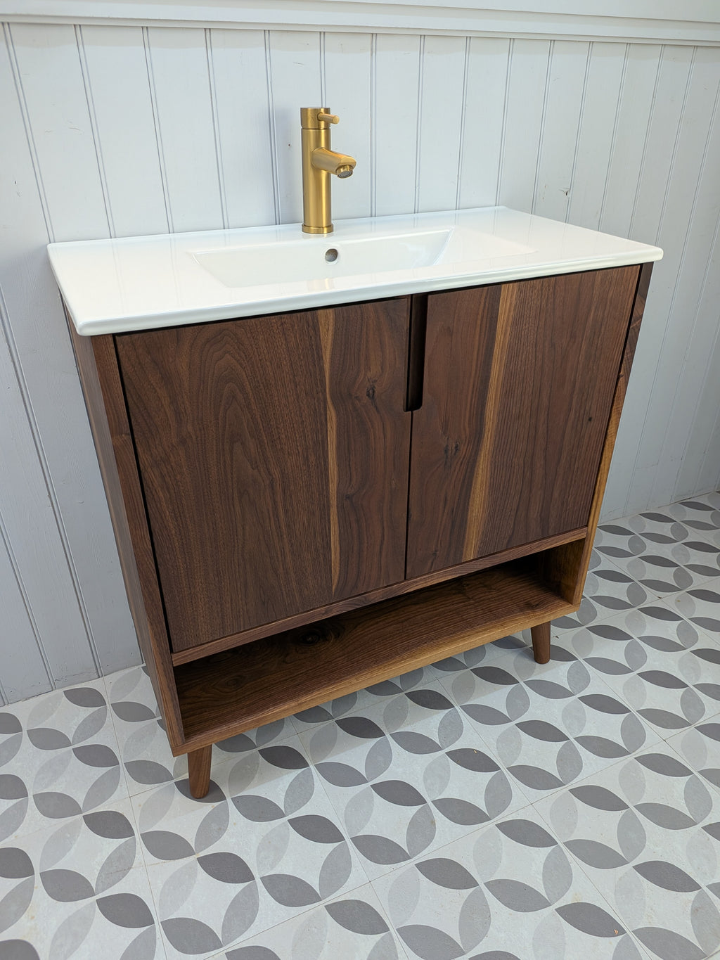 THE BURLINGTON / A Handmade Solid Walnut Bathroom Vanity Unit with Inset Ceramic Basin