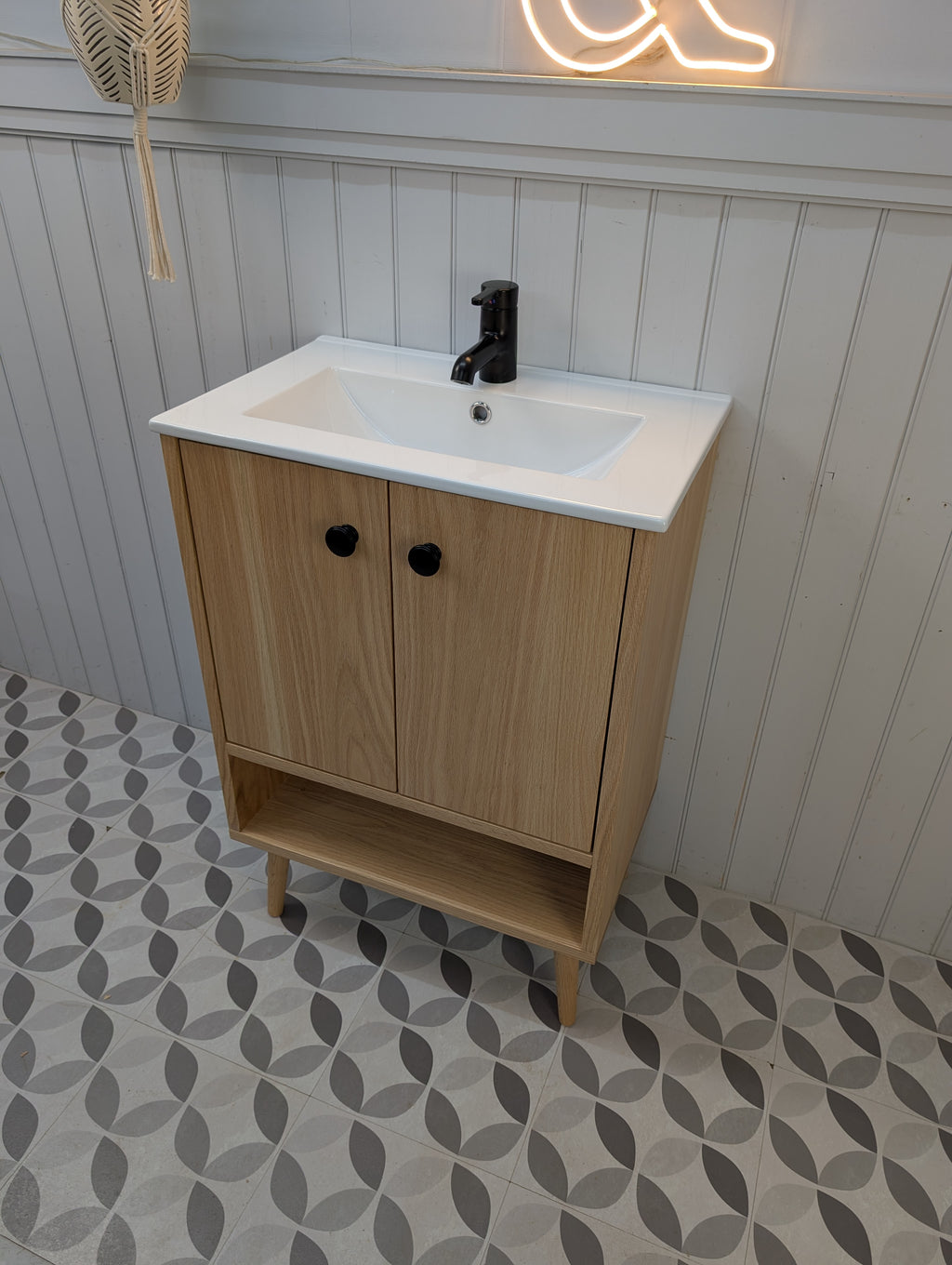 THE BURLINGTON / A Handmade Solid Oak Bathroom Vanity Unit with Inset Ceramic Basin
