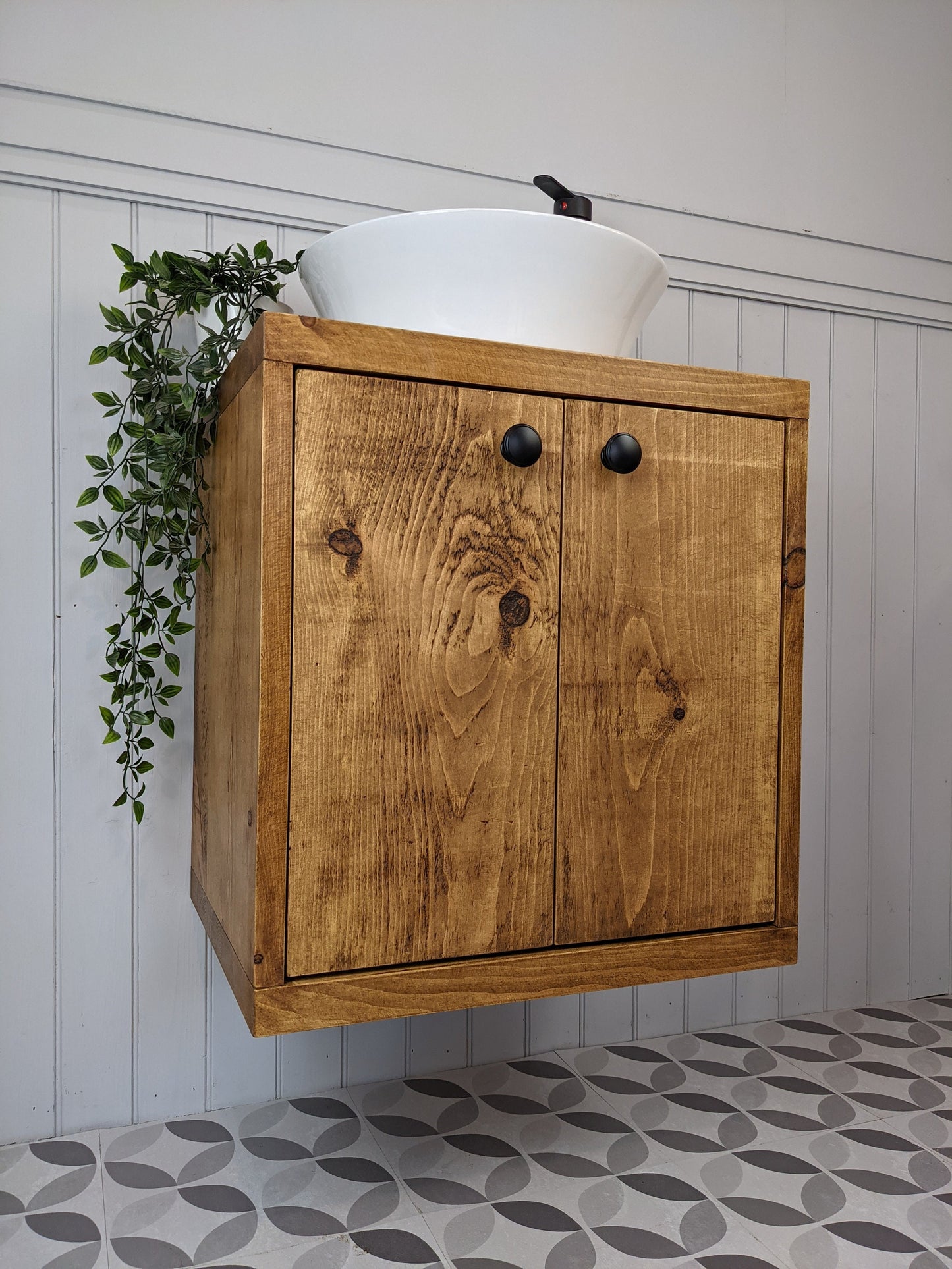 THE CALGARY  / A Handmade Solid Wood Wall Hung Bathroom Vanity Unit