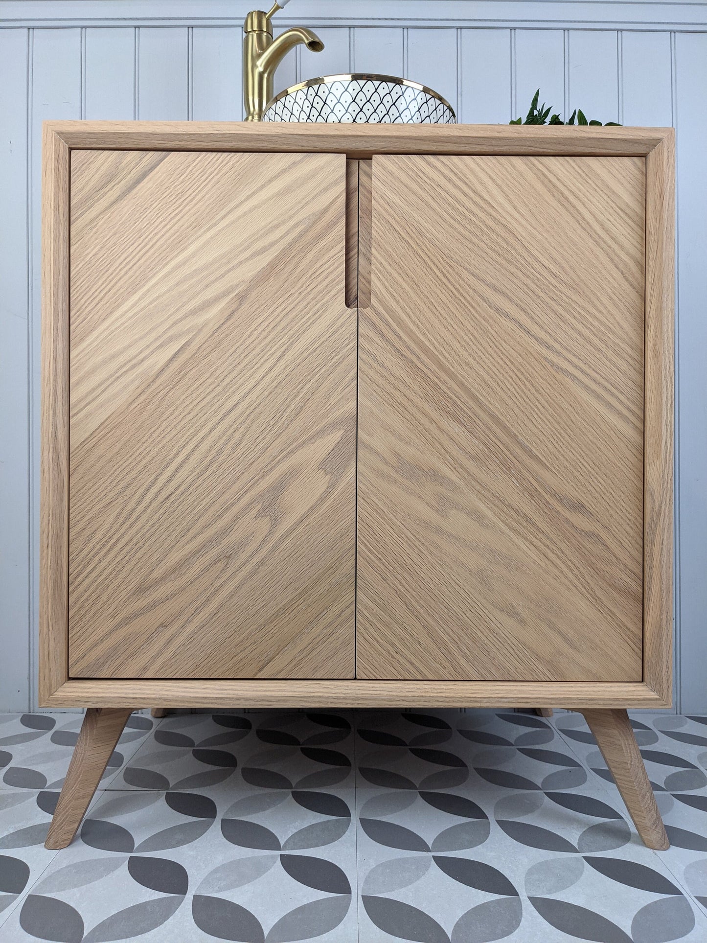 THE ABBOTSFORD/ A Handmade Solid Oak Bathroom Vanity Unit In The Mid Century Modern Style.