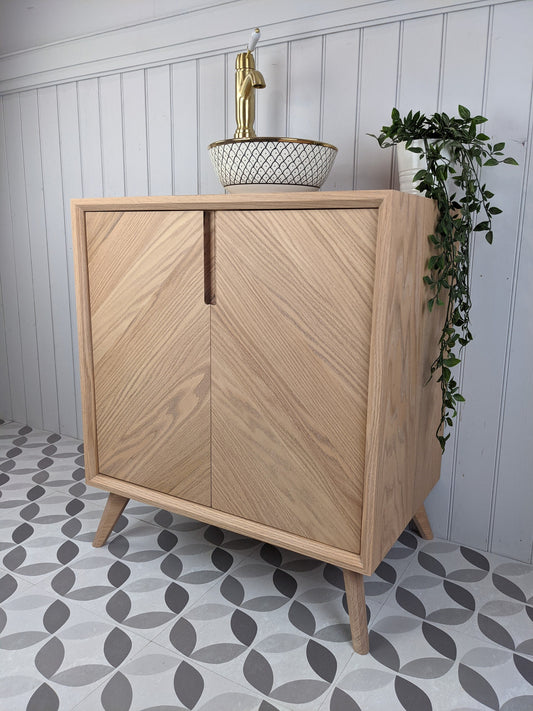 THE ABBOTSFORD/ A Handmade Solid Oak Bathroom Vanity Unit In The Mid Century Modern Style.