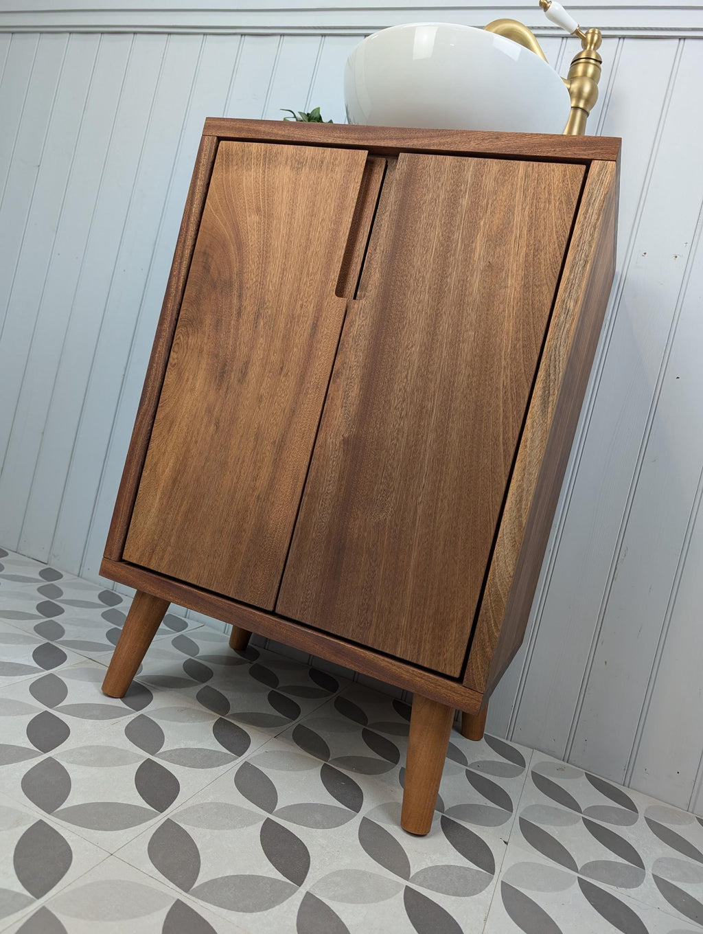 THE BRAMPTON / A Handmade Solid Sapele Wood Bathroom Vanity Unit With Tapered Legs