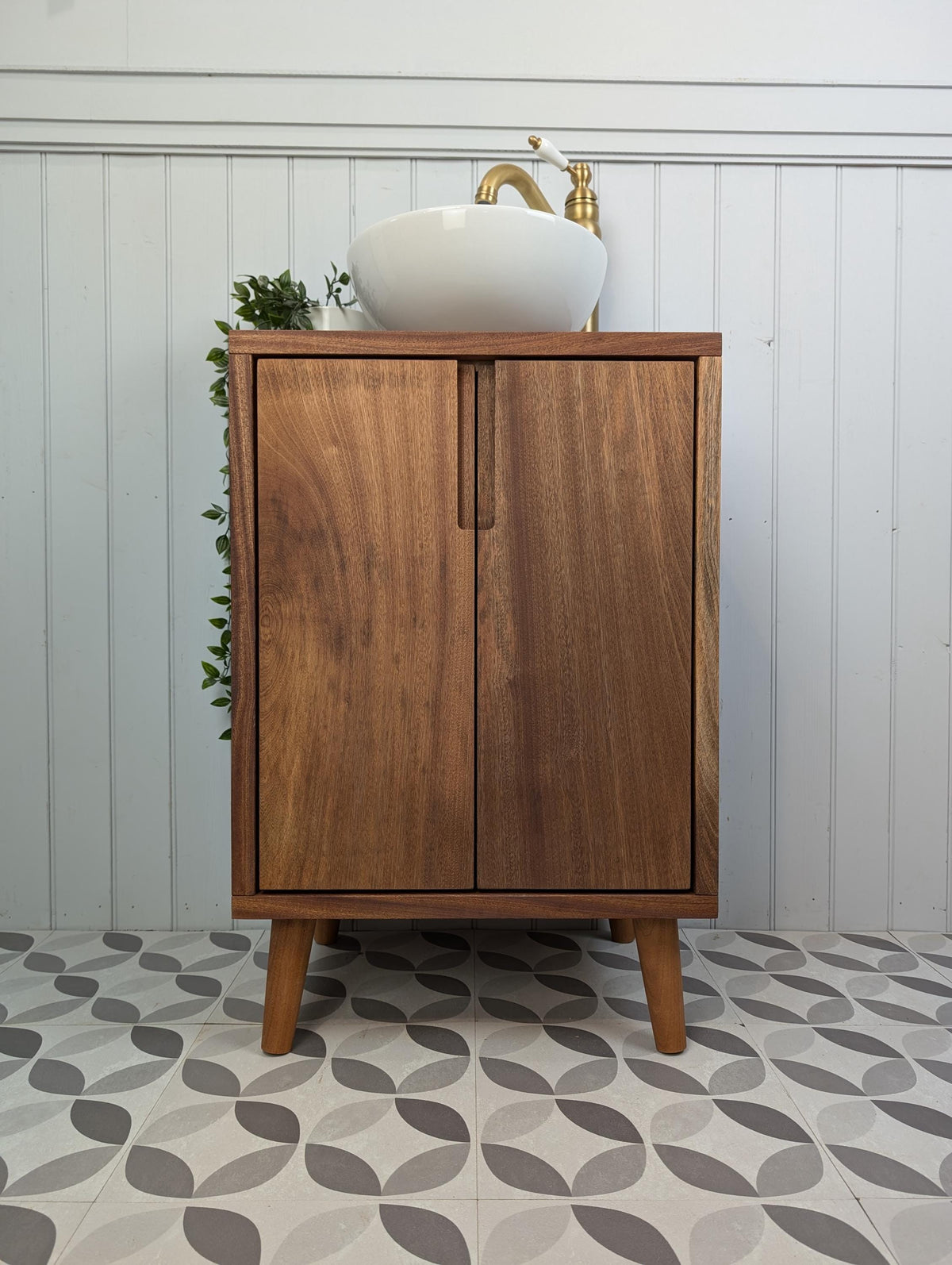 THE BRAMPTON / A Handmade Solid Sapele Wood Bathroom Vanity Unit With Tapered Legs