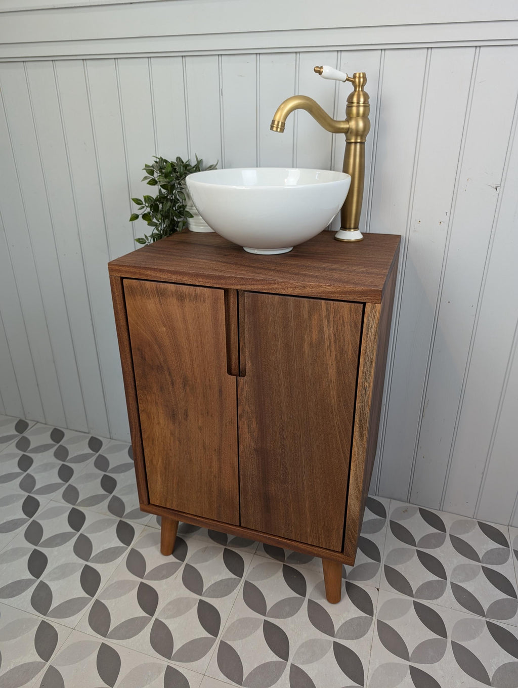 THE BRAMPTON / A Handmade Solid Sapele Wood Bathroom Vanity Unit With Tapered Legs