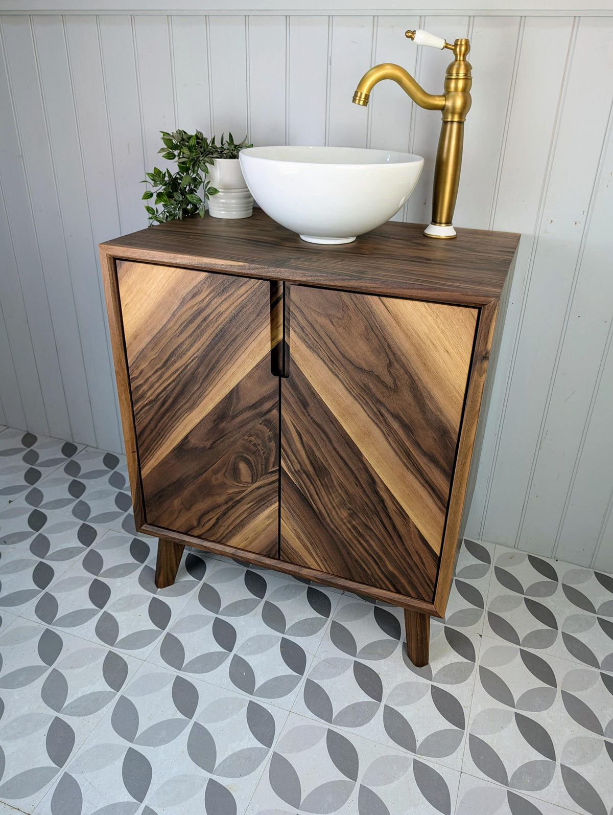 THE ABBOTSFORD  / A Handmade Solid Walnut Bathroom Vanity Unit In The Mid Century Modern Style.