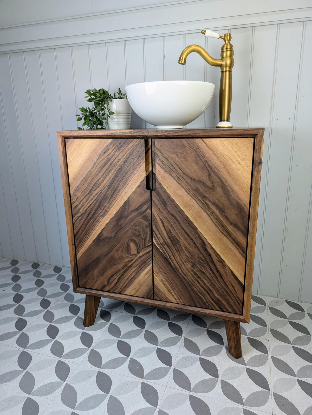 THE ABBOTSFORD  / A Handmade Solid Walnut Bathroom Vanity Unit In The Mid Century Modern Style.