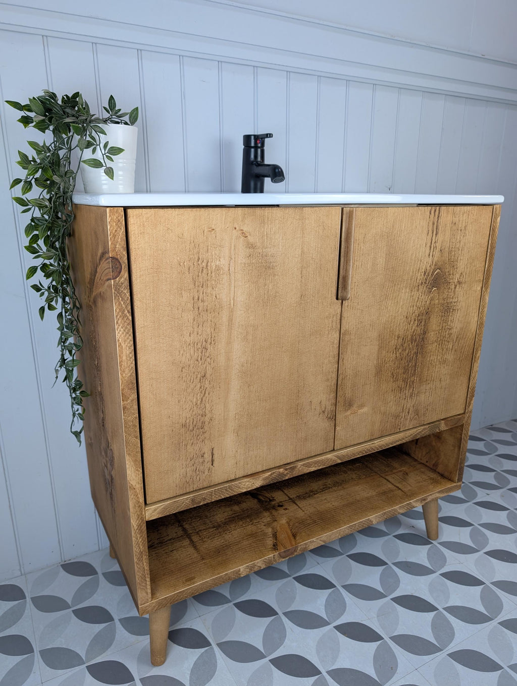 THE WILLISTON / A Handmade Solid Wood Bathroom Vanity Unit with Inset Ceramic Basin