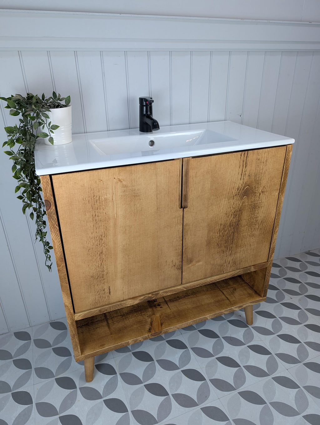 THE WILLISTON / A Handmade Solid Wood Bathroom Vanity Unit with Inset Ceramic Basin