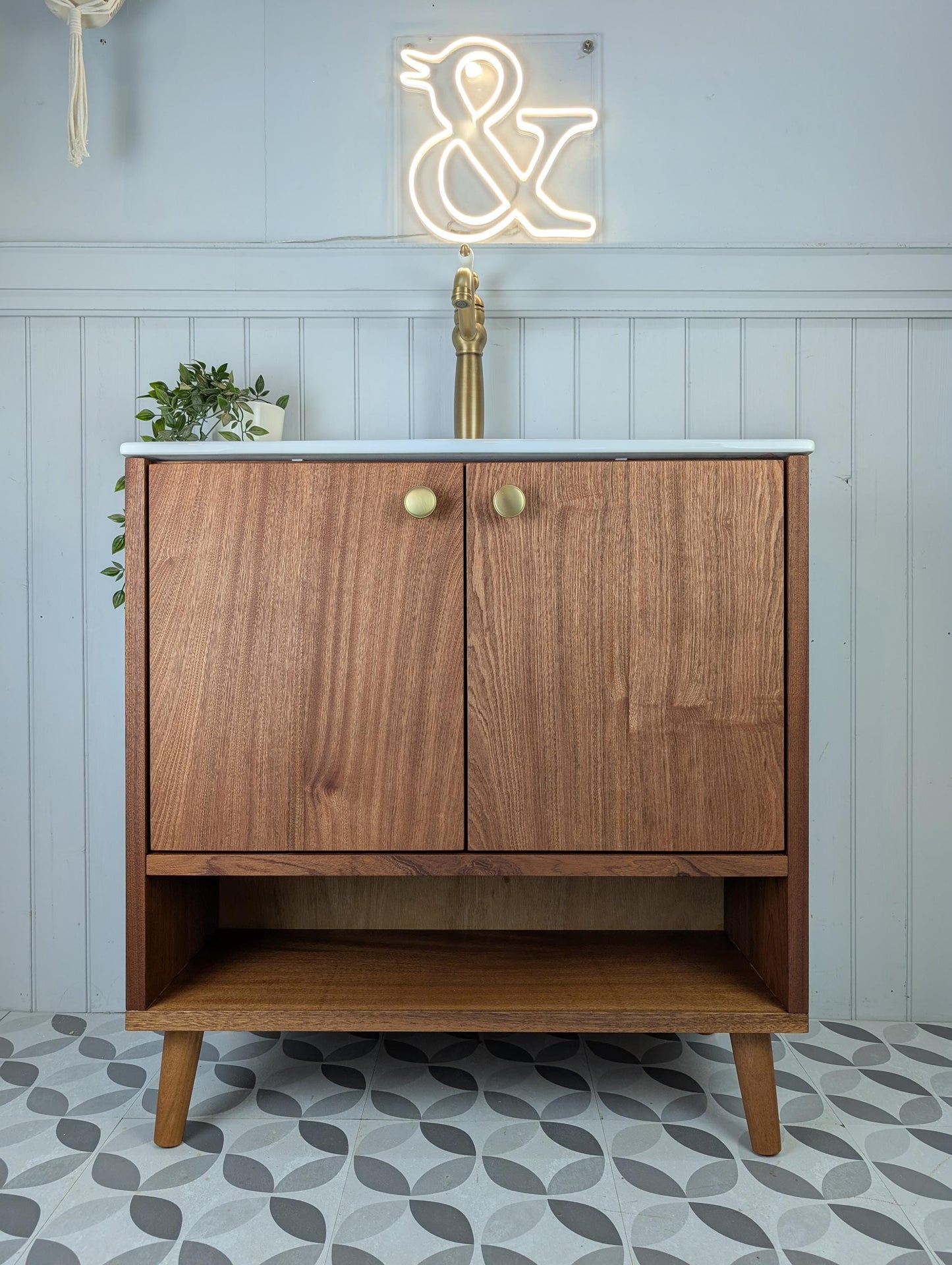 THE BURLINGTON / A Handmade Solid Hardwood Bathroom Vanity Unit with Inset Ceramic Basin