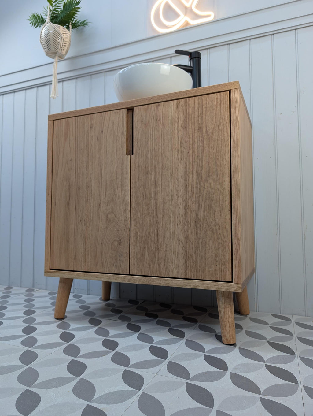 THE BRAMPTON / A Handmade Solid Oak Bathroom Vanity Unit With Tapered Legs